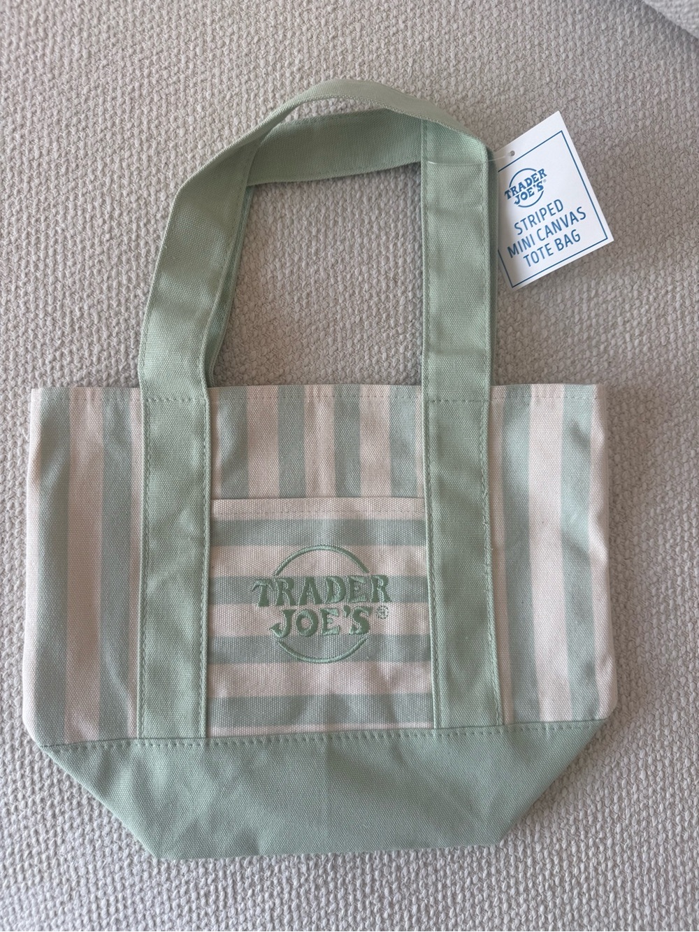 Trader Joe’s Mint Green Striped Canvas Tote Bag